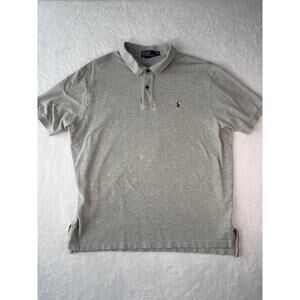 Polo Ralph Lauren Men XXL Gray Short Sleeve Classic Polo Shirt Brown Pony